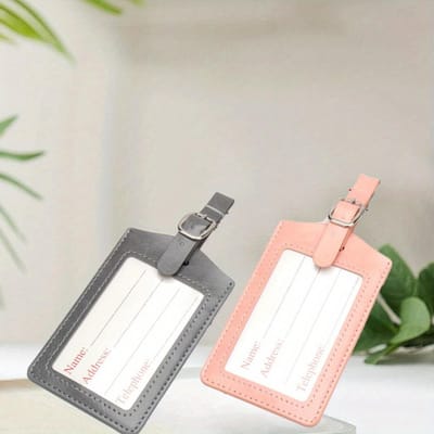 2 stuks Bagagelabel  Checked Verdikt Leer PU Bagagelabel Bagage Identificatietag Checked Naam Anti-verlies Kleine Hanger beige
