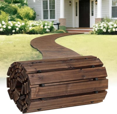 Houten Tuinpad - Loopbrug Buiten - Veilig Lopen - Uitrolbaar Ontwerp - 365 x 43 cm - Bruin