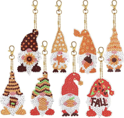 Diamond Painting Sleutelhanger - Dubbelzijdig - 8 x sleutelhanger - Kerst - Kabouters - Rood - Voor in de kerstboom - Volwassenen - Hobby - Kinderen - volledig pakket - Kinderfeestje - Maak je eigen sleutelhanger - Hanger voor aan je tas