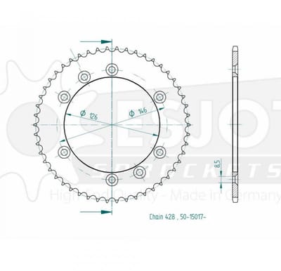 Couronne transmission Esjot pour moto Suzuki 125 Ts R 1989 à 1996 50 dts P 428