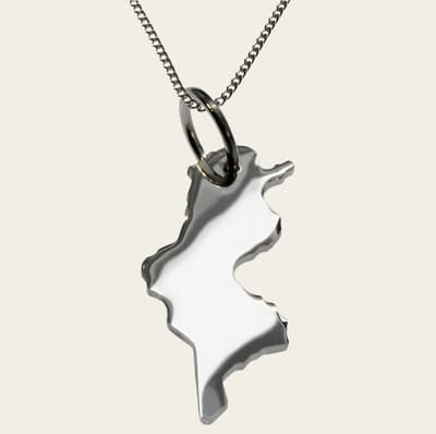 Zilveren Landkaart Tunesië ketting hanger