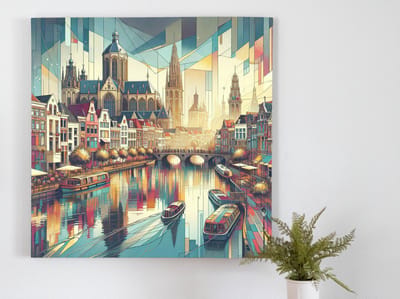 Line art groningen schilderij | Groningen's Geometrische Genialiteit: Een Abstracte Compositie van Lijnen | Kunst - 20x20 centimeter op Dibond | Foto op Dibond