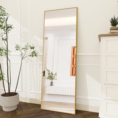 Rechthoekige Staande Spiegel met Aluminium Frame – HD Veiligheidsglas | Met Standaard, Wandmontage of Leunend Gebruik | Moderne Full Body Passpiegel