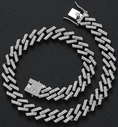 Iced Out Chain - Bust Down Heren Ketting met Diamantjes (Zirkonia) - 50cm - Zilver kleurig - Kettingen Mannen - Papa Cadeau Voor Mannen - Vaderdag