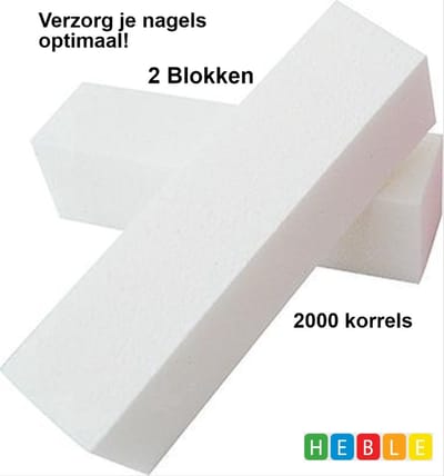 *** Voor het opruwen/ontvetten van natuurlijke of kunstnagels: 2x Nagelblok/Bufferblok/Witte Blok - Wit - van Heble® ***
