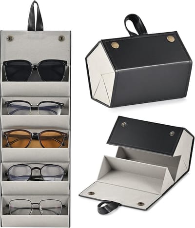 Opbergdoos Voor Brillen - Oprolbare Brillen Opbergtas - Brillendoos Opbergbox Tot 5 Brillen - Brillen Opbergen - Zonnebrillen Opberg Box - Zwart
