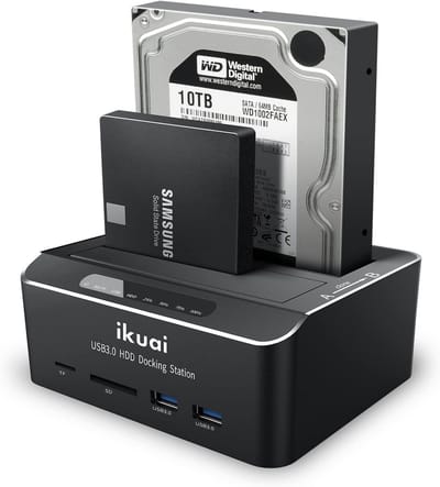 Dual Bay Hard Drive Dock SATA naar USB 3.0 voor 2.5" en 3.5" HDD en SSD met SD TF Card Reader