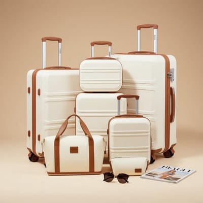 4-delige Kofferset - Handbagagekoffer met TSA-slot, Reistas, Toilettas en Make-uptasje - Crèmewit
