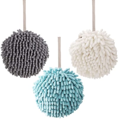 Dailygoods - Handdoekbal - Sneldrogend - Grijs + Blauw + Wit - Absorberend - Microvezel - Handig voor dagelijks gebruik - 17 x 17 cm