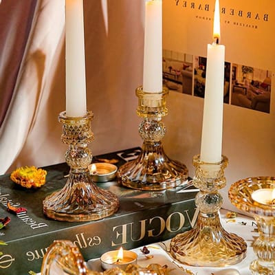 Elegante Kristallen Kaarsenhouders voor Taper en Pilaren - Decoratie voor Bruiloften en Feestjes - Set van 3 Stuks