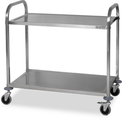 HCB® - Professionele Horeca Serveerwagen op wieltjes - 2 lagen - RVS / INOX keuken trolley - Serveerkar - Roltafel - keukentrolley industrieel - 50x95x94 cm (DxBxH) - 15 kg - 8666