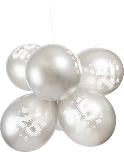 16 Ballonnen 12″ Metallic Zilver 2 Zijdig Bedrukt 25 jaar - Versiering Slinger Feestdecoratie Decoratie Verjaardag Jubileum Ballon Feest