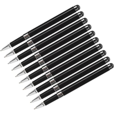 10 Stylos 2-en-1 Écran Tactile Capacitif Stylo à Bille Métallique Accessoires Informatiques noir