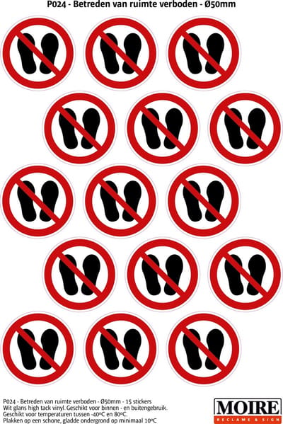Pictogram sticker 75 stuks P024 - Betreden van ruimte verboden - 50 x 50mm - 15 stickers op 1 vel
