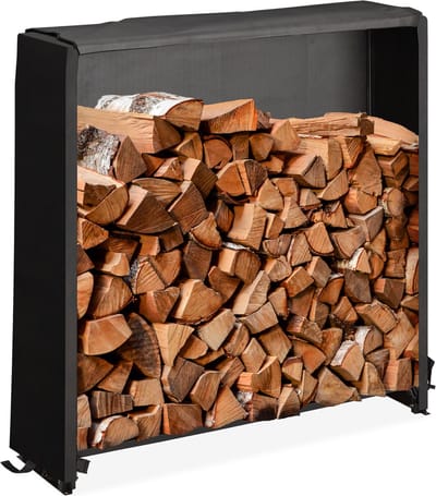 Brandhoutrek met hoes - minimale grootte houtblokken 25 cm - haardhoutrek ijzer 110x110x29 cm zwart