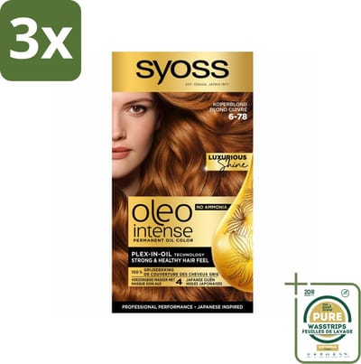 3 x SYOSS - Oleo Intense 6-78 - Haarverf - Permanente Haarkleuring - Koperblond - Langdurige Kleur - Grootverpakking - Haarkleuring - Koperblond - Permanente Haarkleuring - Olie-formule - Haarverf