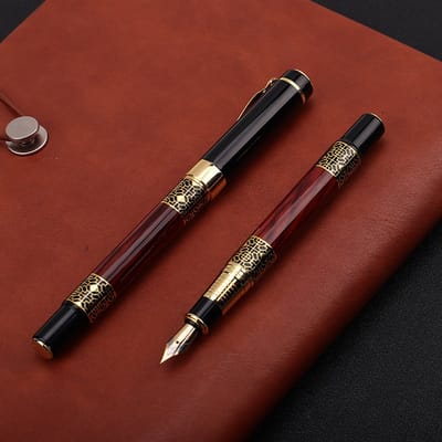 BukkitBow - Klassieke Luxe Vulpen - Houten en Metalen Zakelijke Pen - Soepele Schrijfpen voor Kantoor en Handtekening