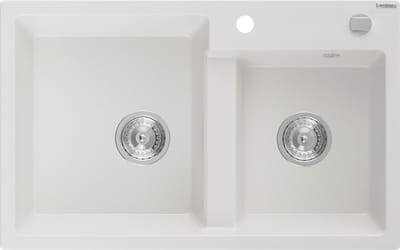 Mexen Tomas granieten spoelbak 2-kamer 800 x 500 , wit, chrom afvoer - 6516802000-20