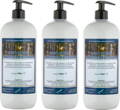 Douchegel Siberische Dennen 1 liter - set van 3 stuks - met gratis pomp - Showergel