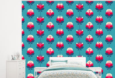 Behang - Fotobehang Patronen - Retro - Bloemen - Lelie - Breedte 300 cm x hoogte 240 cm