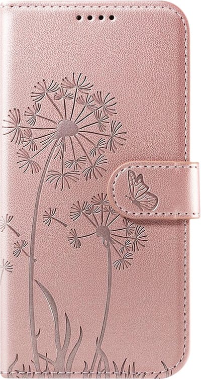 Zanae, Wallet Case for Geschikt voor Apple iPhone 13 / 14 Premium Design Flowers Butterfly, Champagneroze