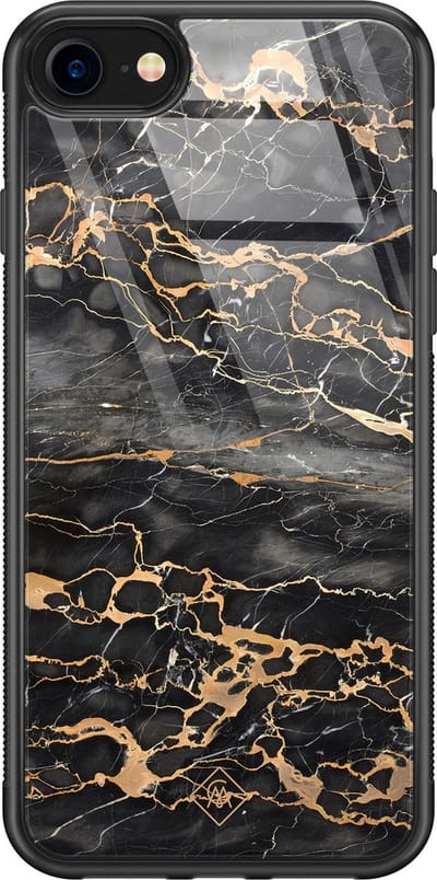 Casimoda® hoesje - Geschikt voor iPhone 8 - Marmer Grijs Brons - Luxe Hard Case Zwart - Backcover telefoonhoesje - Grijs