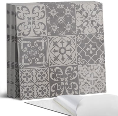Coloray Plaktegels - 3x3 tegelpatronen Portugese Tegels - 30 cm x 30 cm - Grijs Plaktegels - 9 stuks - Vierkant PVC Tegels - Plaktegels Keuken - Zelfklevende Vloertegels - Vinyl Tegels Zelfklevend - Zelfklevende Tegels
