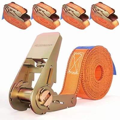 4-delige set spanbanden met ratel - 4 m, 5 m of 6 m, TÜV/GS-gecertificeerd, weerbestendig en robuust