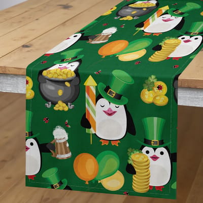 ABAKUHAUS tafelloper – pinguïn met hoed, 40x180 cm, jagergroen