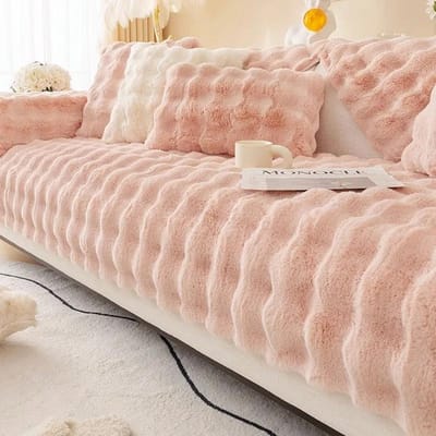 Housse de canapé épaisse en peluche de lapin, couvre-serviette de couleur unie, style nordique, antidérapant, pour décoration de salon 70x70cm 1pc