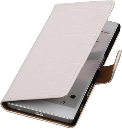 Croco Bookstyle Wallet Case Hoesje Geschikt voor Sony Xperia Z5 Wit