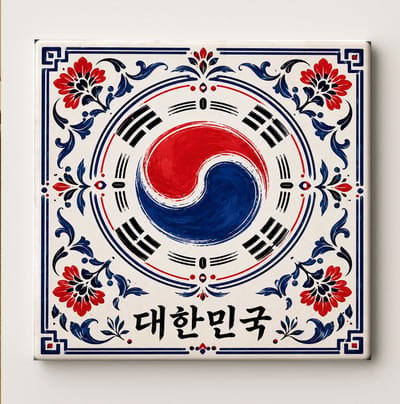 Zuid-Korea Decoratieve Keramische Tegel – Koreaanse Vlag Taegeuk Wandtegel – Rood Blauw Wit Heritage Souvenir Cadeau