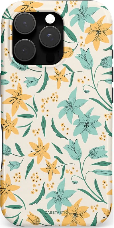 Casetastic hoesje geschikt voor Apple iPhone 16 Pro - MagSafe - Dubbellaagse bescherming - Sereen in bloei - Fashion Case - Lichtgrijs Crème Saliegroen Wit
