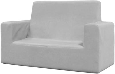 Kinderbank 2-zits - Peuter bankje - Ontspannen en spelen - Zacht pluche materiaal - 84 cm breed - Lichtgrijs