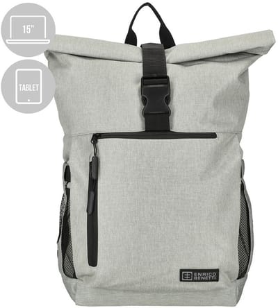 Enrico Benetti Newcastle rolltop laptoprugzak met 15" laptopvak - Lichtgrijs