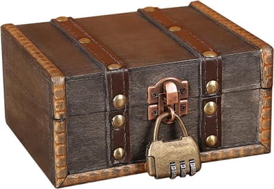 Vintage Houten Schatkist met Slot voor Kinderen - Mini Opbergdoos voor Verjaardagsfeestjes en Decoratie, 15 x 12 x 7.5 cm - Perfect voor Sieraden en Speelgoed