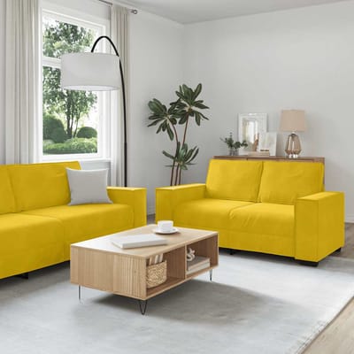 vidaXL - 2-delige - Loungeset - met - kussens - fluweel - geel