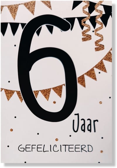 Hoera 6 Jaar! Luxe verjaardagskaart - 12x17cm - Gevouwen Wenskaart inclusief envelop - Leeftijdkaart