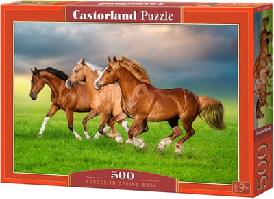 Castorland Horses in Spring Rush – Puzzel – 500 stukjes – Satijnen afwerking – Perfecte pasvorm – Europese kwaliteit