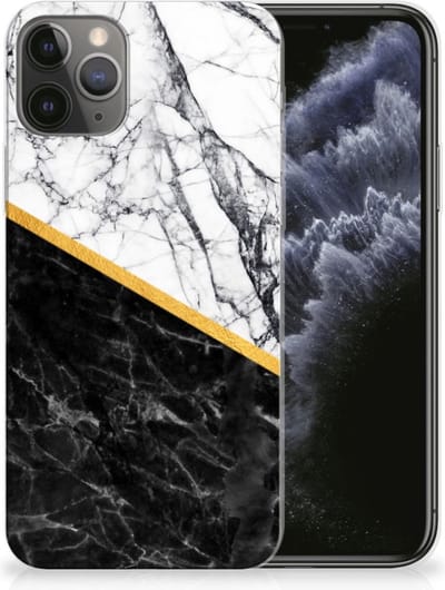 Apple iPhone 11 Pro TPU Siliconen Hoesje Marmer Wit Zwart - Origineel Cadeau Man