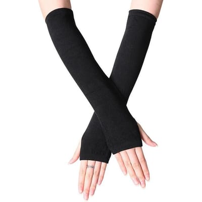 Punk Stijl Lange Vingerloze Handschoenen, Unisex Gestreept Gebreid Ontwerp, Elleboog Verbonden Vingerontwerp, Essentieel Om Warm Te Blijven Buiten In De Winter One Size zwart