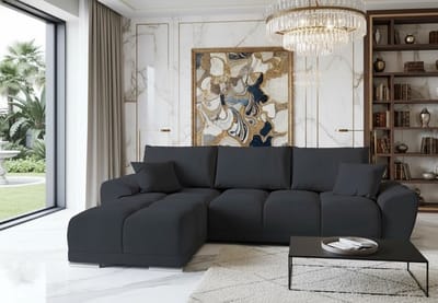 L-vormige Fluwelen Hoekbank met Slaapfunctie & Opbergruimte – Luxe Uittrekbare Slaapbank 289x189 cm met Kussens – Comfortabele 3-Zits Hoekbank met Bedfunctie, CollFeel Schuim & Versterkt Houten Frame – Zwart – Novihome