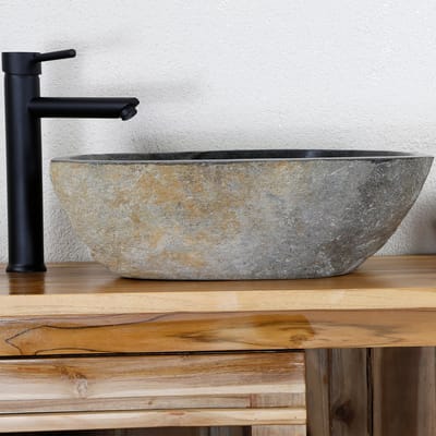 Stenen wastafel – riviersteen Waskom – Steen – Voor badkamer en toilet – Ø 40-45