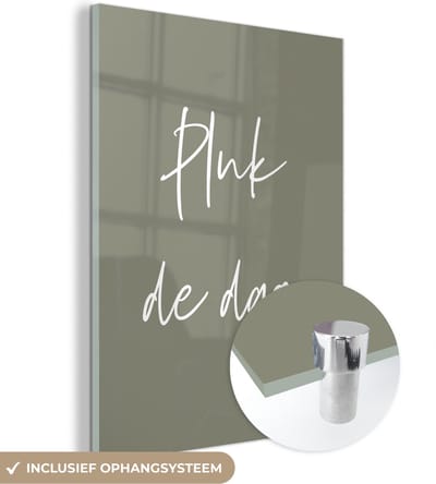 MuchoWow® Glasschilderij 120x160 cm - Schilderij acrylglas - Carpe diem - Tekst - Quotes - Pluk de dag - Foto op glas - Schilderijen