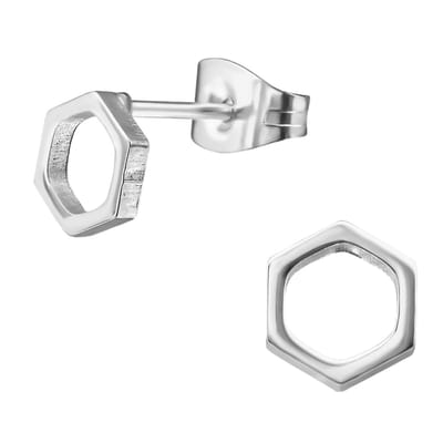 Aramat Jewels | Oorbellen | Stalen Zeshoek Oorstekers – Meerdere Modellen & Kleuren RVS Geometrisch | Zilverkleurig-7mm | |7mm | Staal | Kinderen, Volwassenen | Verkleurd niet
