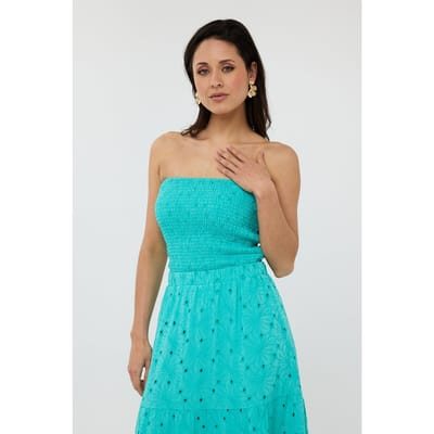 EsQualo Top Bandeau Embroidery Flower Lagoon Maat: 36 | Mouwloze Tops Outlet | Dames | Blauw