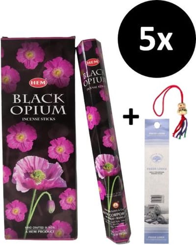 Wierook - Wierookstokjes - 5 Kokers - 100 Stokjes + 5 Mini Stokjes En 1 Gelukspoppetje - Geur Black Opium