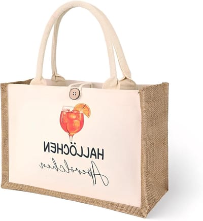 Geschenktas van jute voor vrouwen, duurzame boodschappentas in Aperol-thema