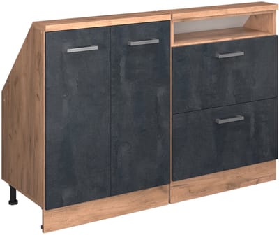 Vicco R-Line Keukenkast voor schuine wand – 120 cm Set van 2 Zwart beton/goud eiken