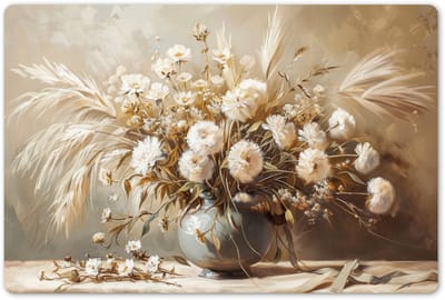 Placemats 45x30 cm - Placemat kunststof - 1 stuk - Bloemen - Vaas - Stilleven - Beige - Borden onderleggers - Decoratie voor op tafel - Keuken tafeldecoratie accessoires - Vinyl onderlegger - Tafelversiering